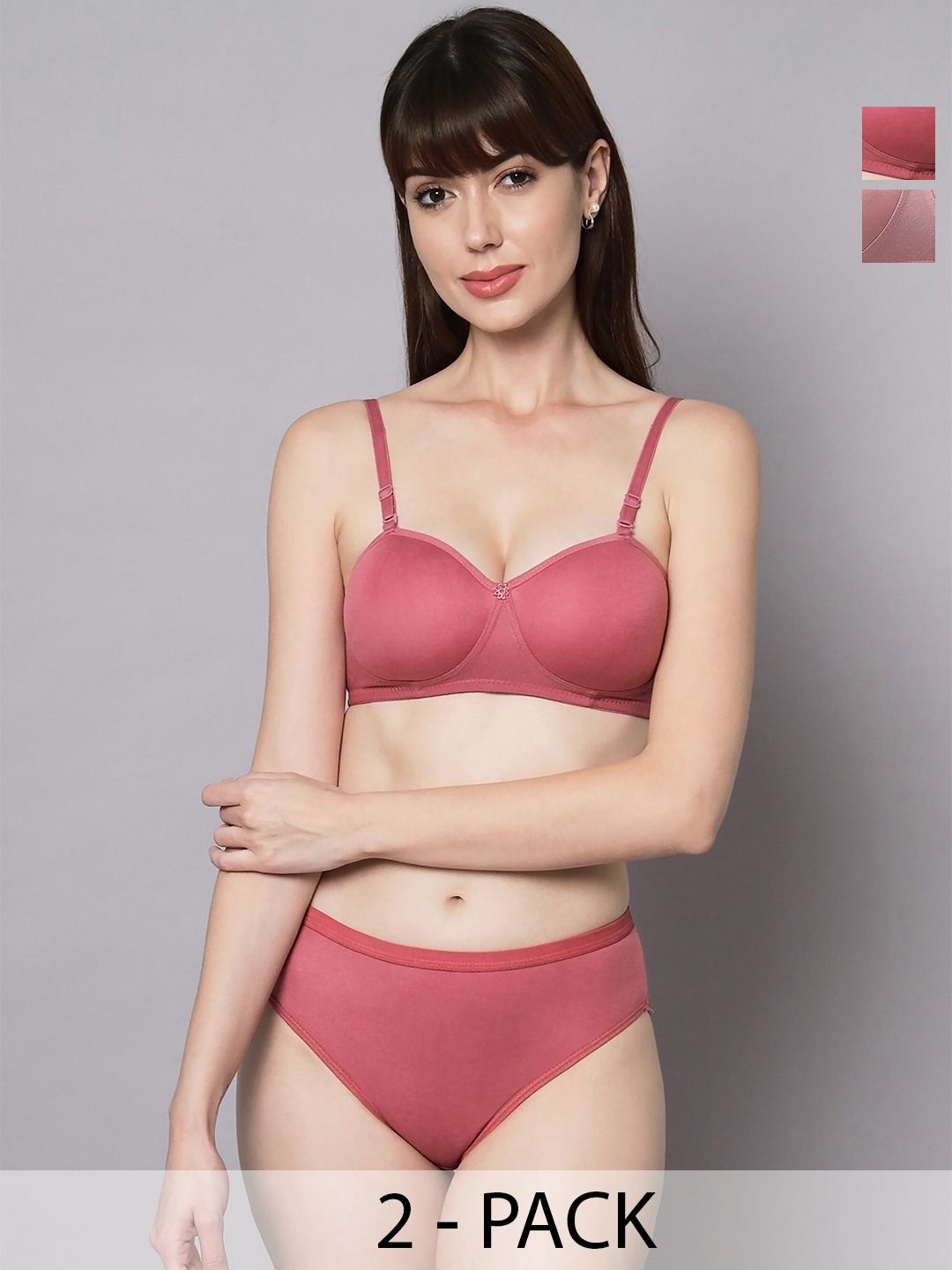 

PIBU Pack Of 2 Cotton Lingerie Set, Red