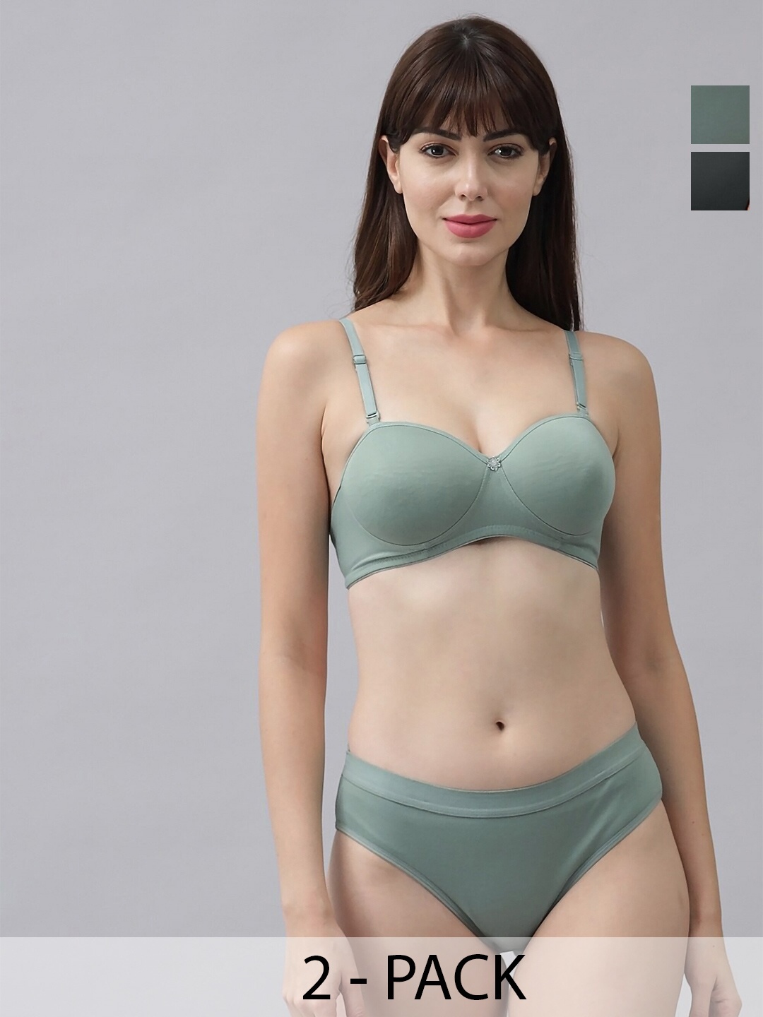 PIBU Pack Of 2 Cotton Mid-Rise Briefs Lingerie Set, Green