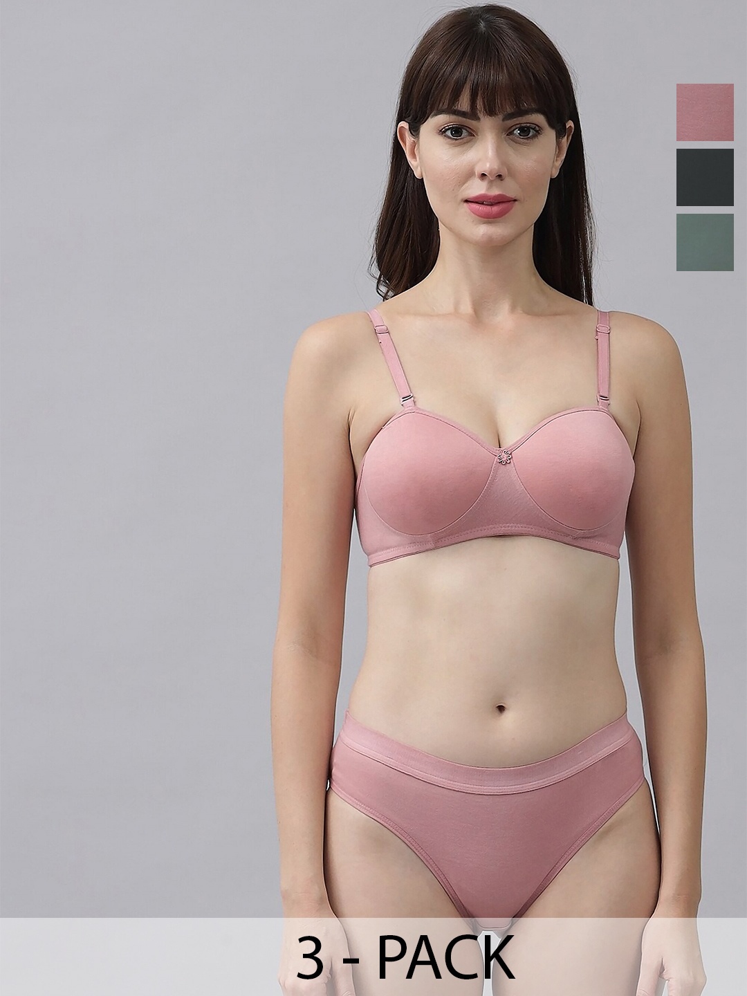 

PIBU Pack Of 3 Cotton Lingerie Set, Pink