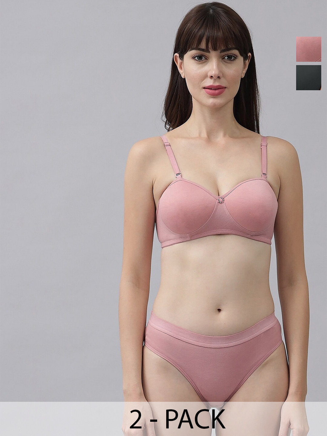 

PIBU Pack of 2 Cotton Bra Panty Lingerie Set, Pink
