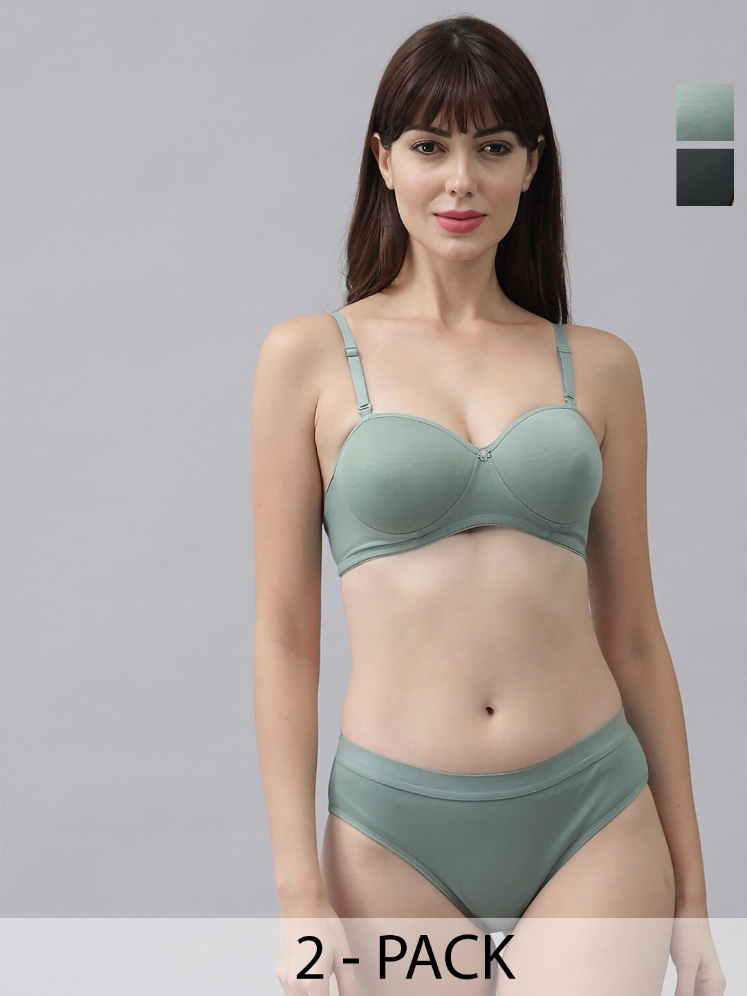

Aamarsh Pack Of 2 Cotton Lightly Padded Bra & Mid-Rise Brief, Green