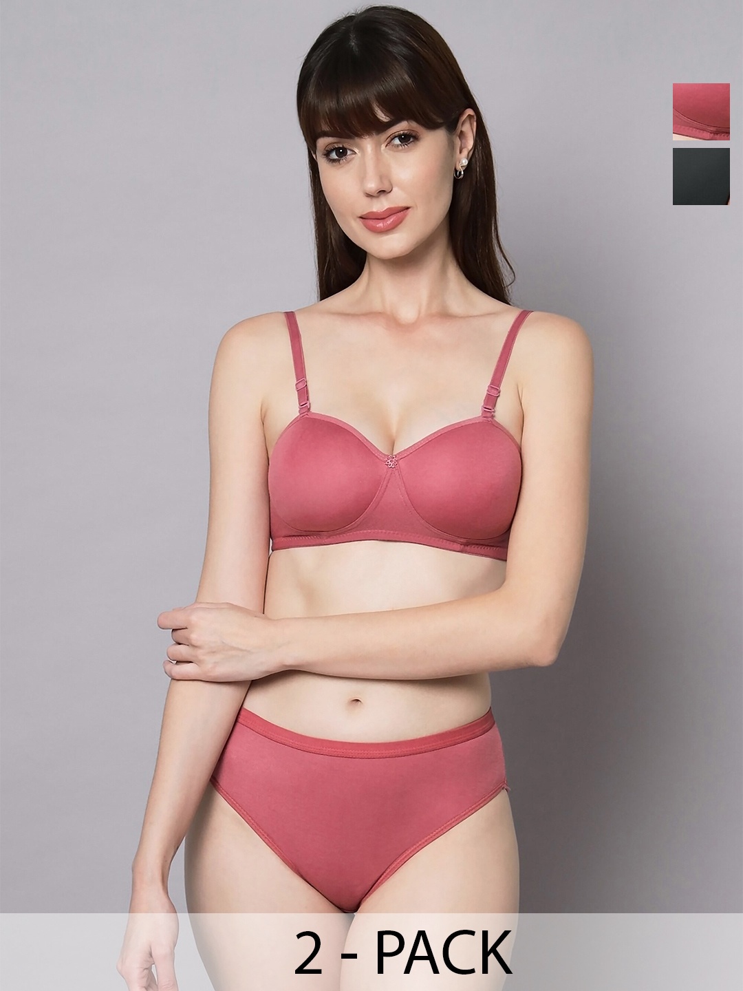 

Aamarsh Pack of 2 Mid-Rise Cotton Lightly Padded Bra & Mid-Rise Brief, Red