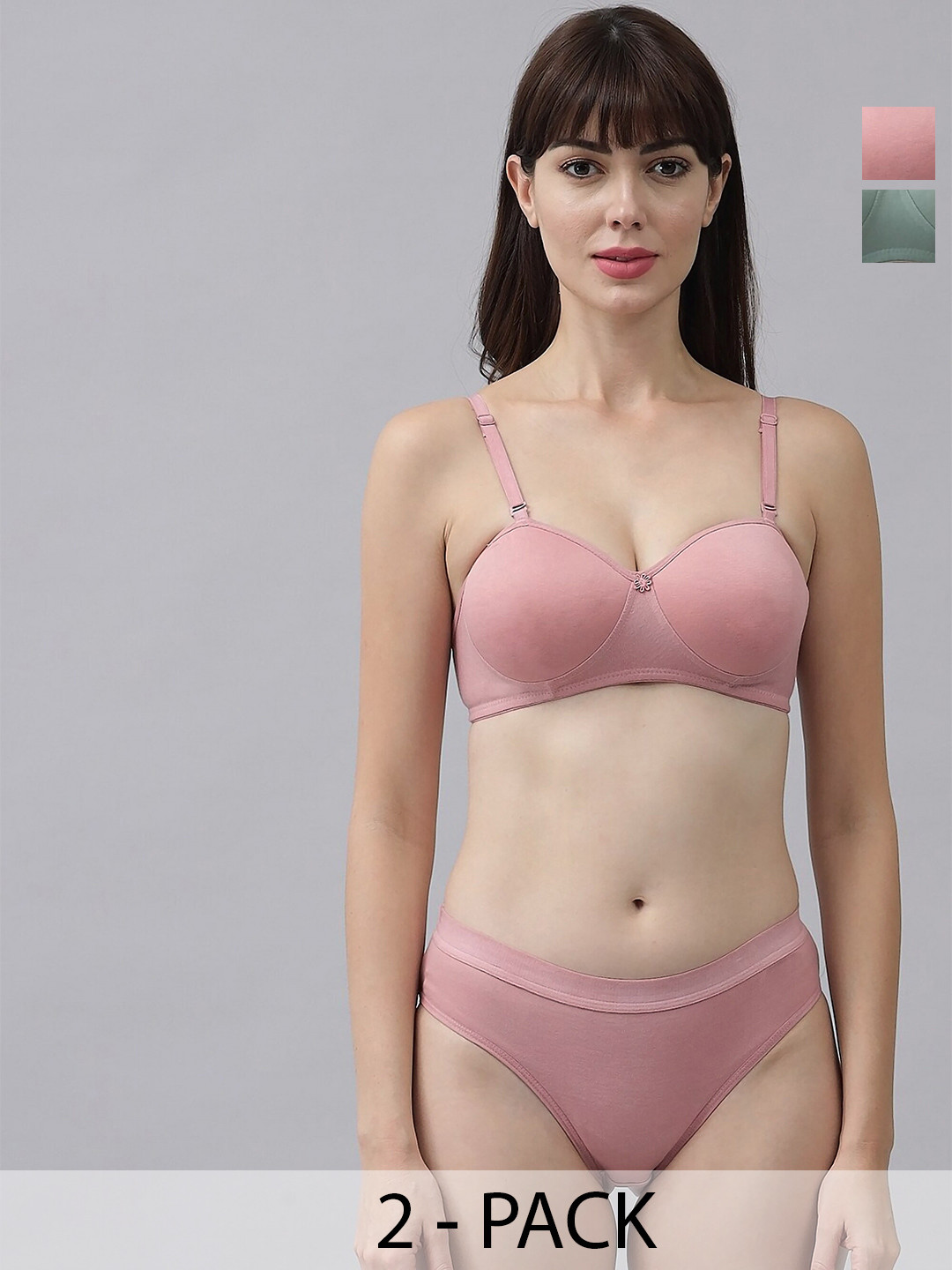 

Aamarsh Pack Of 2 Mid-Rise Cotton Lightly Padded Bra & Mid-Rise Brief, Pink