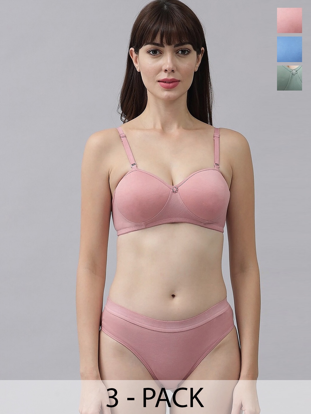 

Aamarsh Pack Of 3 Cotton Lightly Padded Lingerie Set, Pink