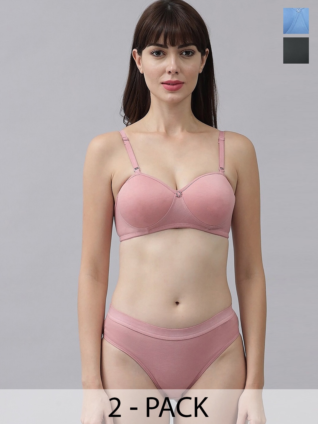 

Aamarsh Pack Of 2 Cotton Lightly Padded Lingerie Set, Blue