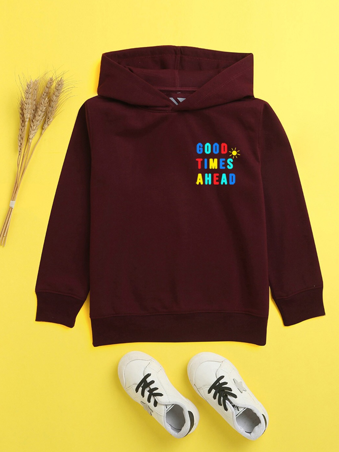 

BAESD Kids Typography Printed Fleece Hood Pullover Sweatshirt, Burgundy