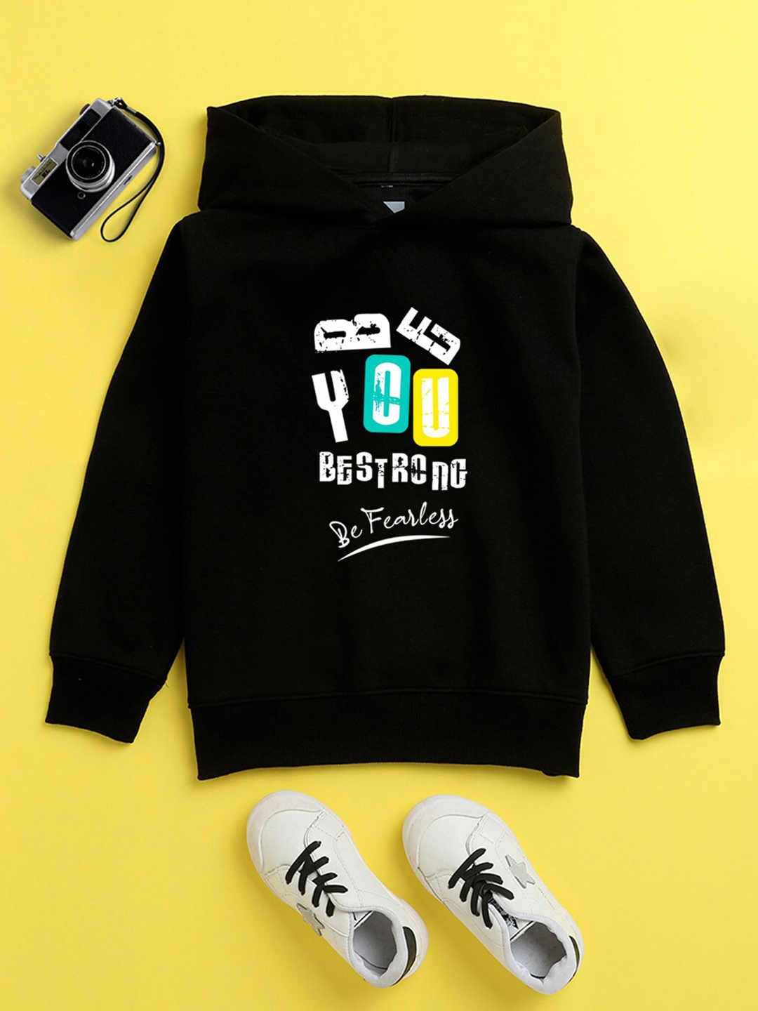 

BAESD Kids Typography Printed Fleece Hood Pullover Sweatshirt, Black