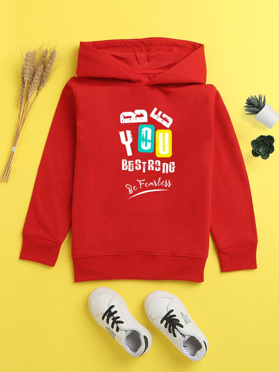 

BAESD Kids Typographic Printed Hooded Fleece Sweatshirt, Red