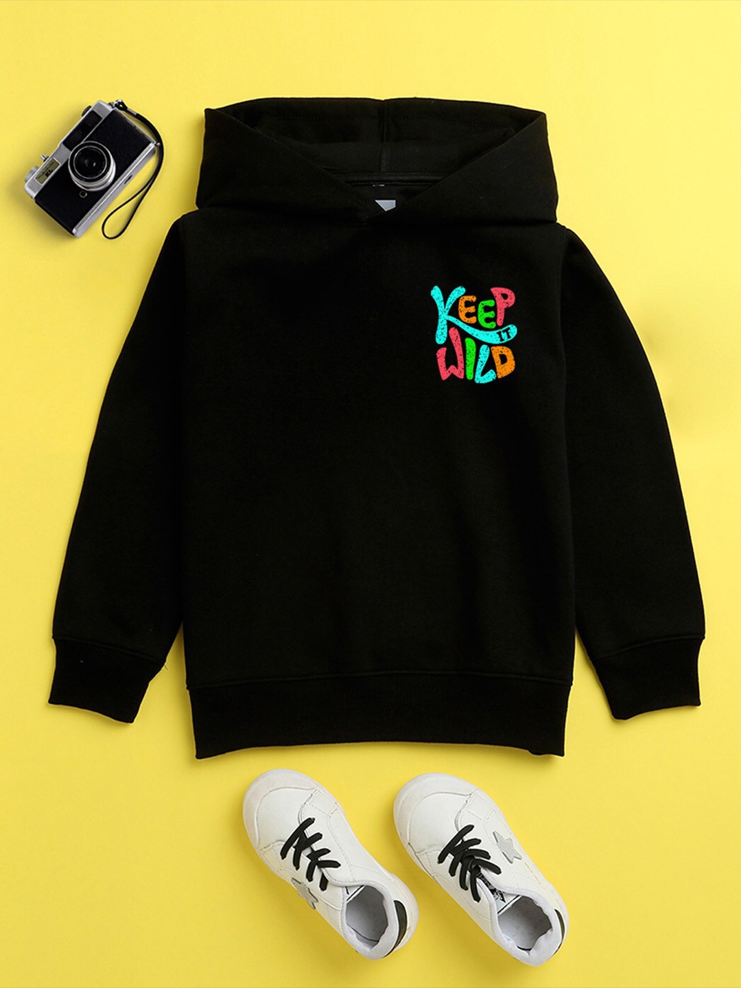 

BAESD Kids Typography Printed Hooded Fleece Pullover, Black