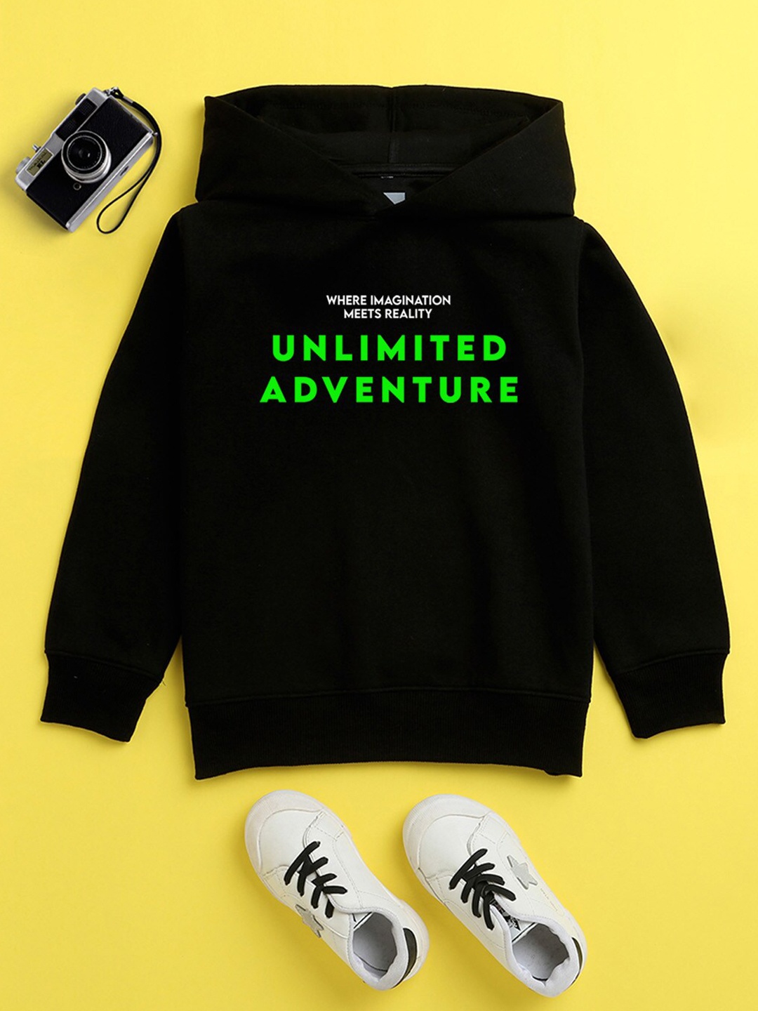 

BAESD Kids Typography Printed Hooded Fleece Pullover, Black