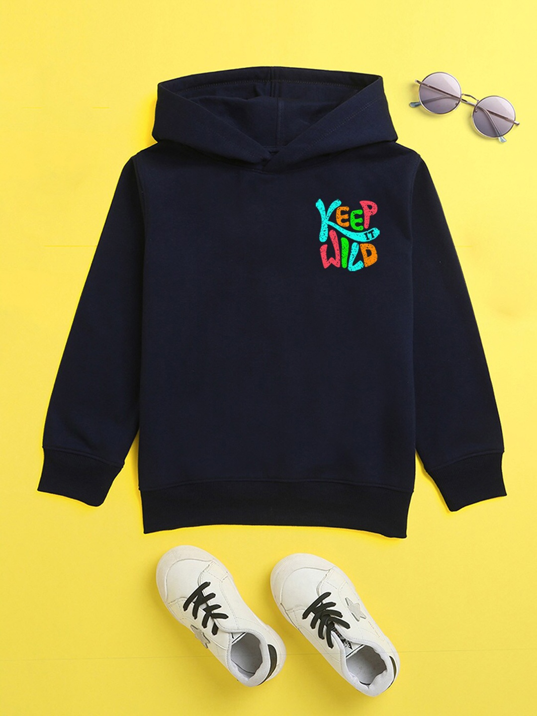 

BAESD Kids Typography Printed Hooded Fleece Pullover Sweatshirt, Navy blue