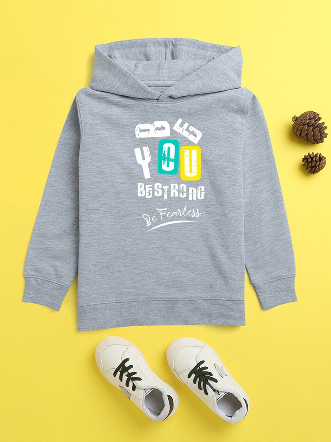

BAESD Kids Typography Printed Hooded Fleece Pullover, Grey