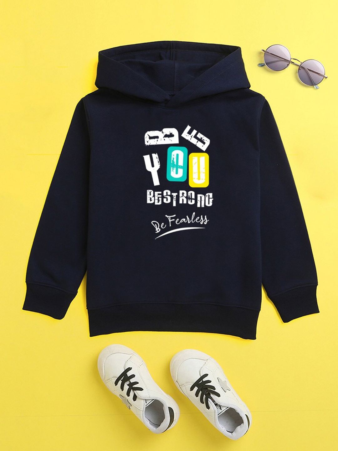 

BAESD Kids Typographic Printed Hooded Fleece Sweatshirt, Navy blue