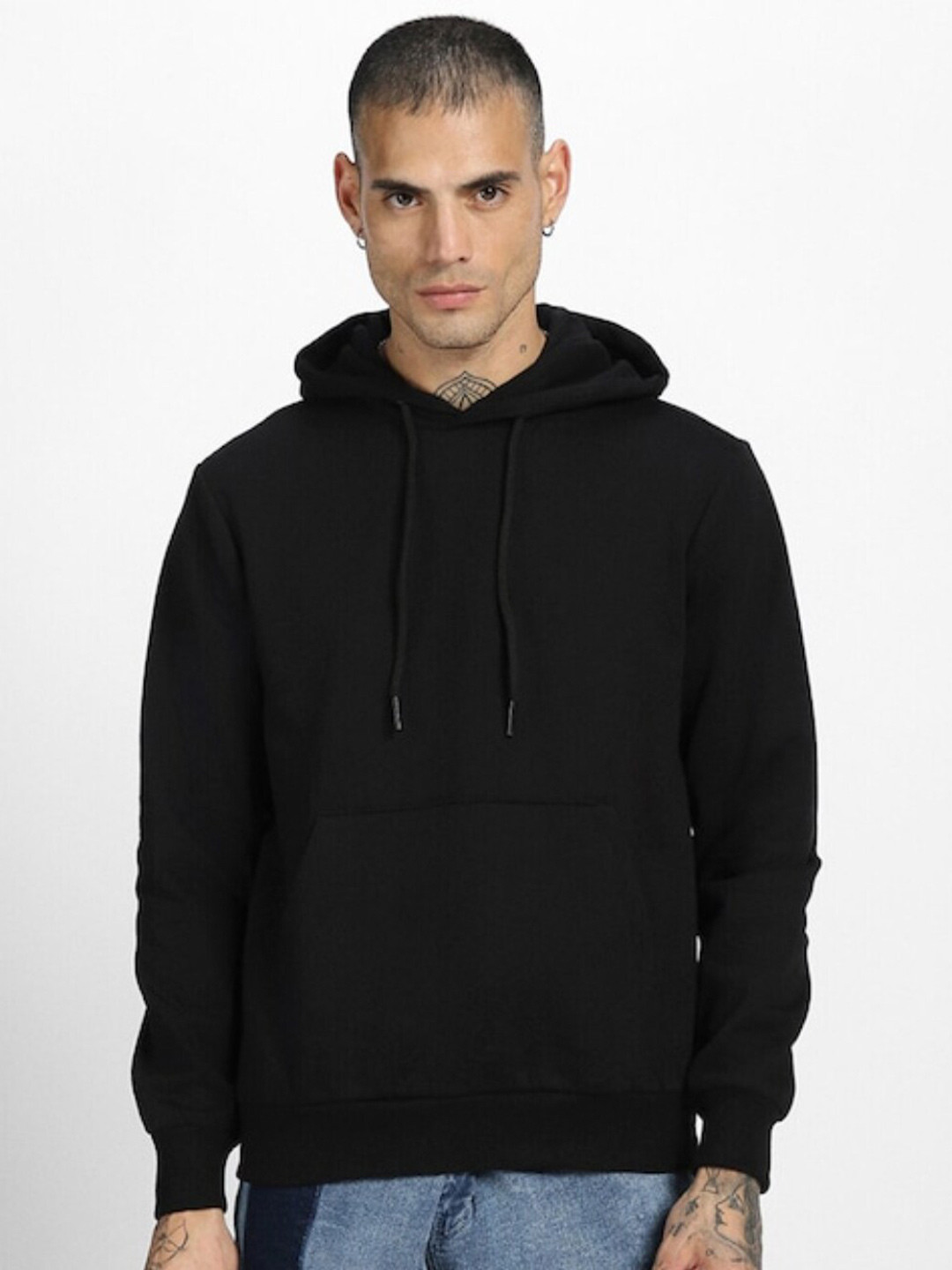 

DZZO Hooded Pure Cotton Pullover Sweatshirt, Black