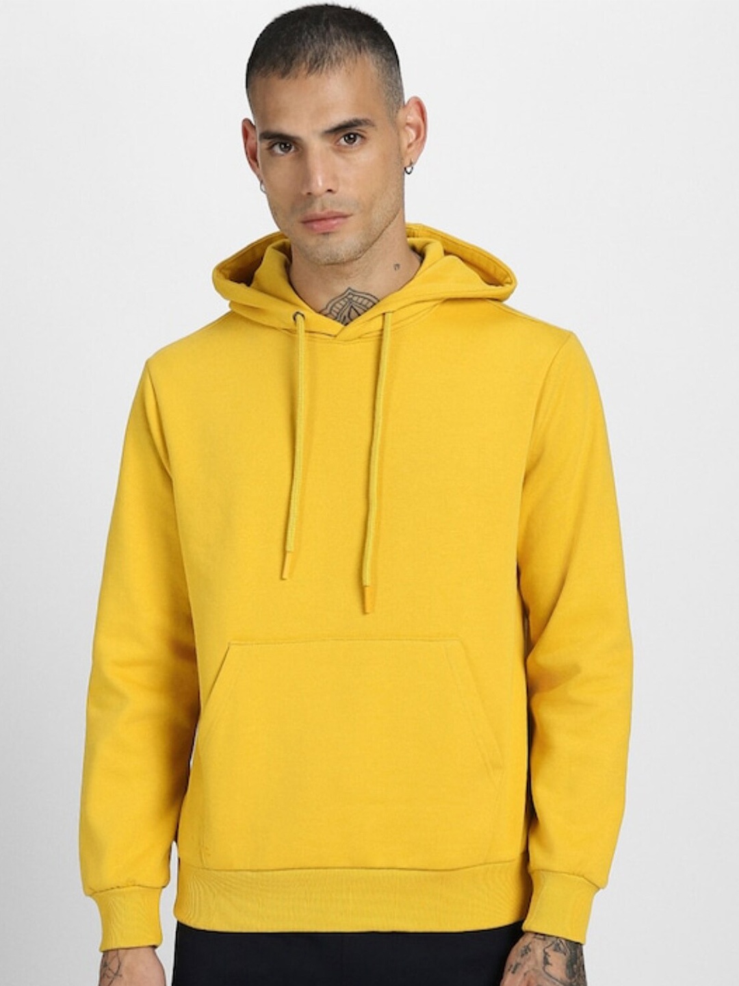 

DZZO Hooded Pure Cotton Pullover Sweatshirt, Mustard