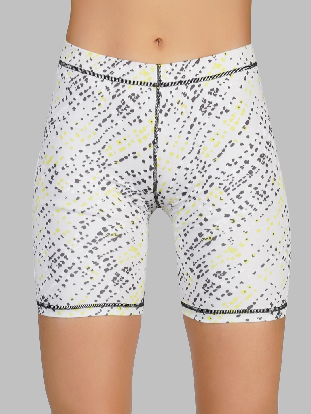 

NEVER LOSE Women Printed Slim-Fit Above Knee-Length Yoga Tights, White