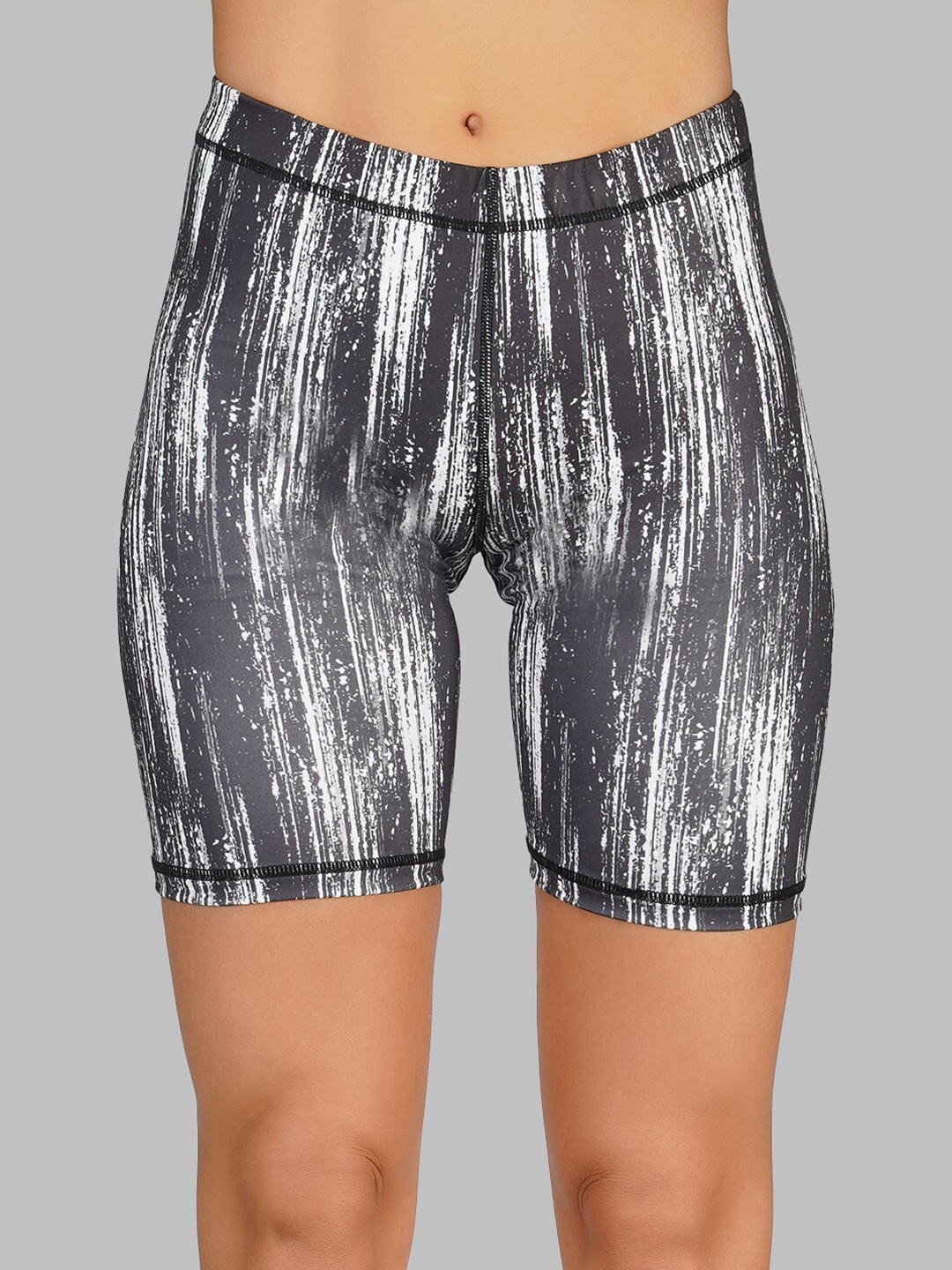 

NEVER LOSE Women Printed Slim-Fit Above Knee-Length Yoga Tights, Grey