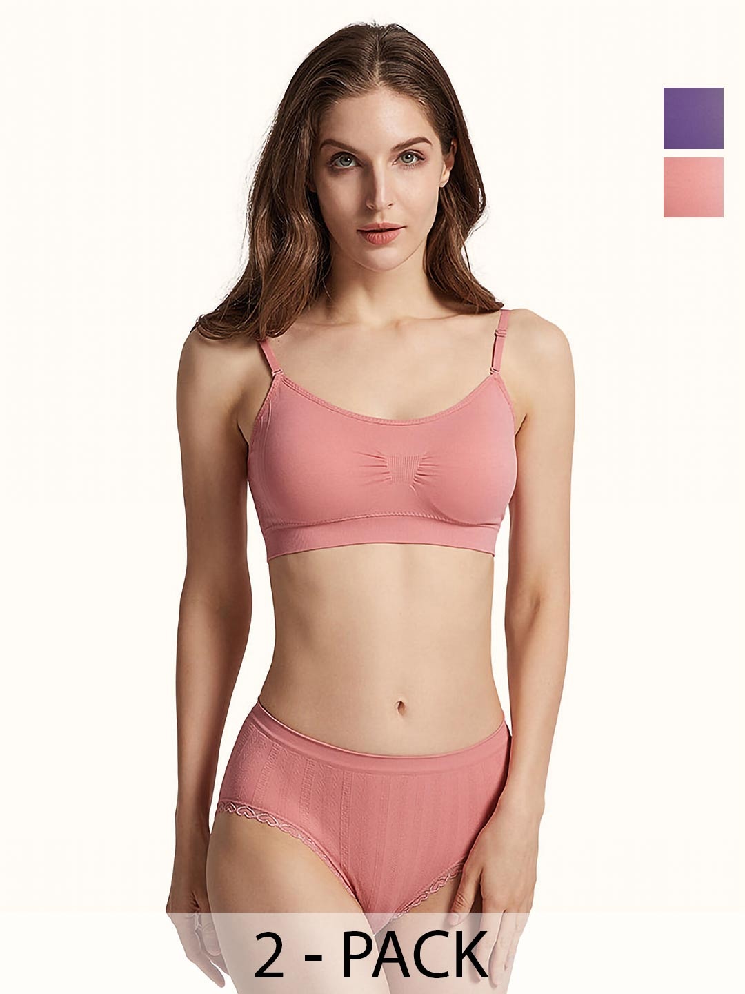 

AROUSY Pack Of 2 Non Padded Cotton Lingerie Set Nora Set_Pink,Purple