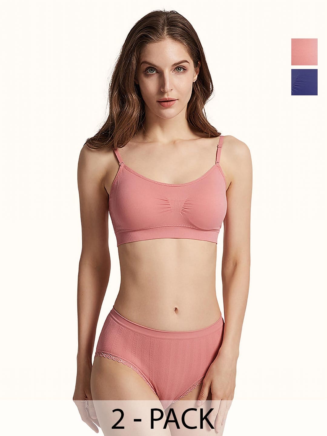 

AROUSY Pack Of 2 Non Padded Cotton Bra With Brief, Pink