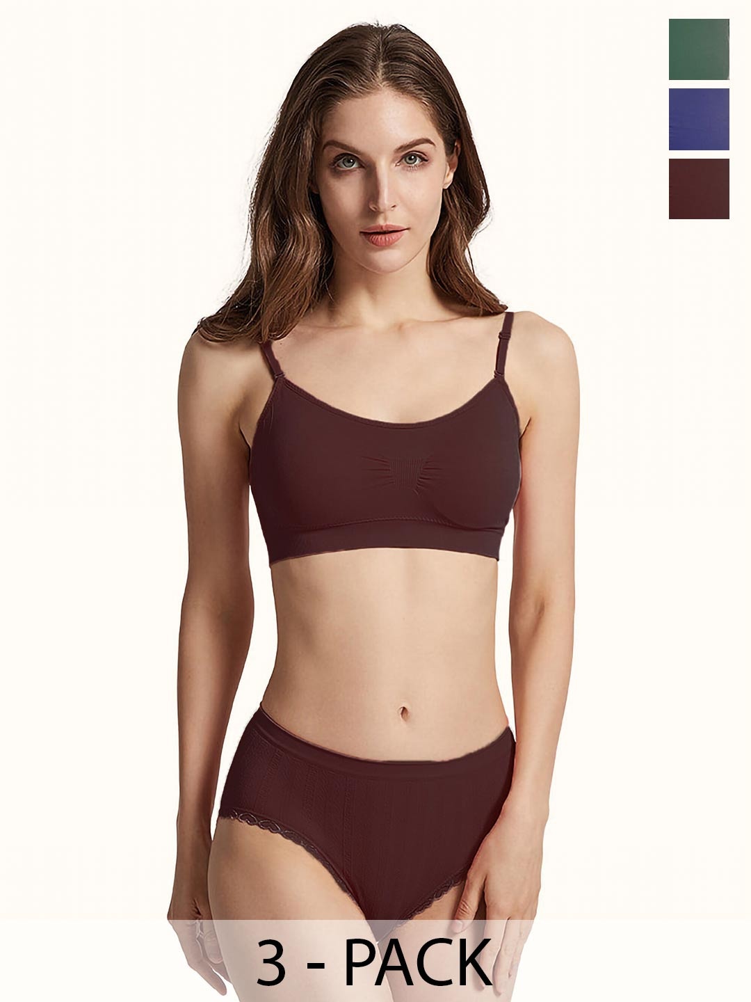 

AROUSY Pack Of 3 Non Padded Cotton Bra With Brief, Maroon