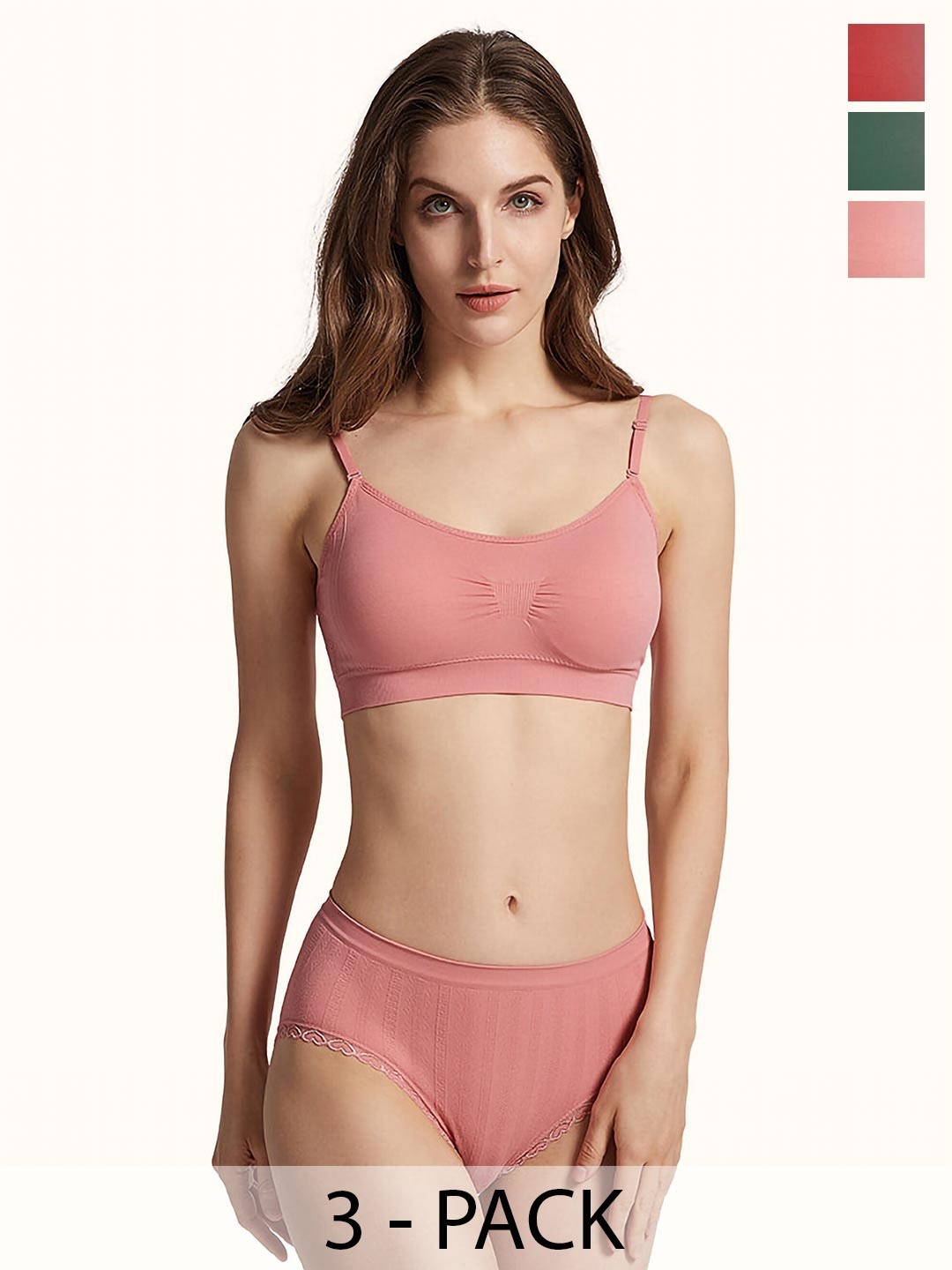 

AROUSY Pack Of 3 Non Padded Cotton Bra With Brief, Pink