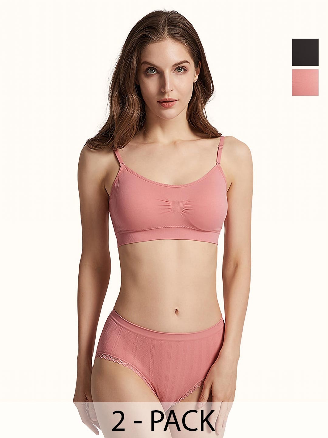 

AROUSY Pack Of 2 Non Padded Cotton Bra With Brief, Pink