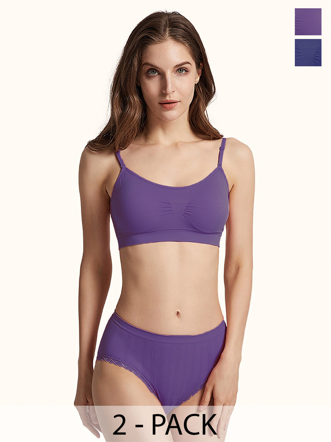 

PIBU Pack Of 2 Non Padded Cotton Lingerie Sets, Blue
