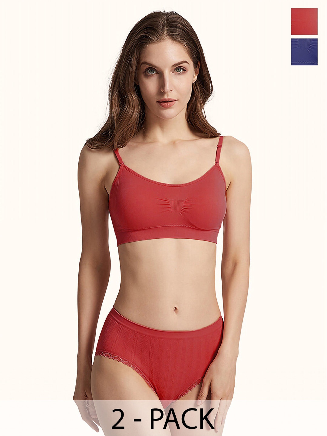 

PIBU Pack Of 2 Non Padded Cotton Lingerie Set, Red