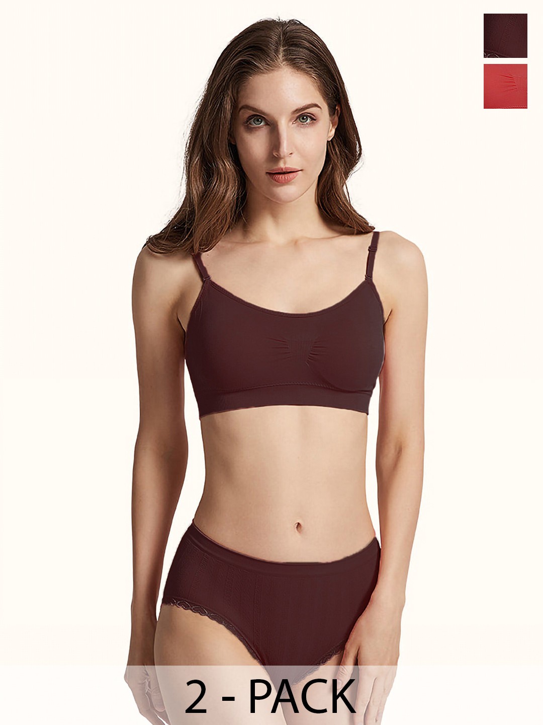 

PIBU Pack Of 2 Cotton Non Padded Lingerie Set, Red
