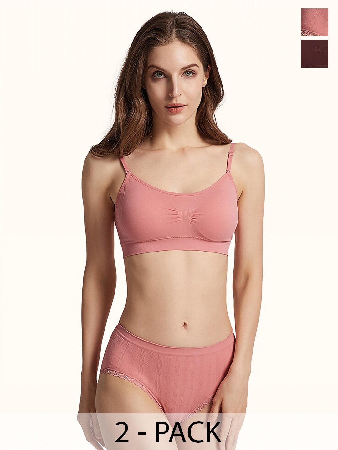 

PIBU Pack Of 2 Cotton Non Padded Lingerie Set, Pink