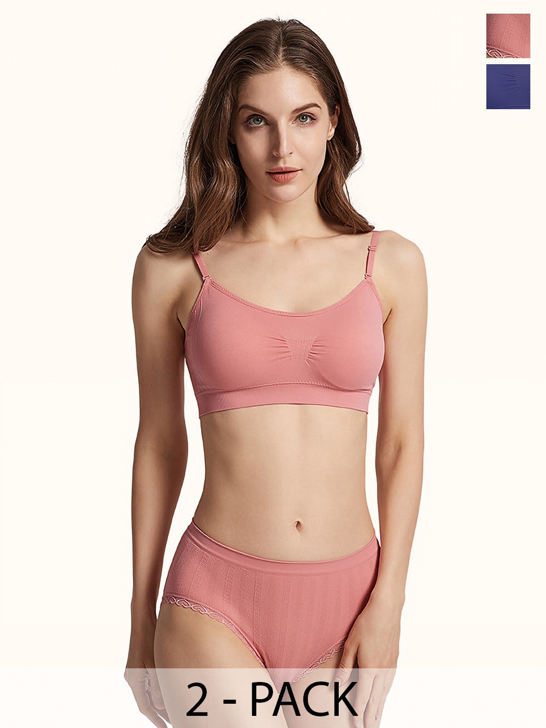 

PIBU Pack Of 2 Cotton Non Padded Lingerie Set, Pink