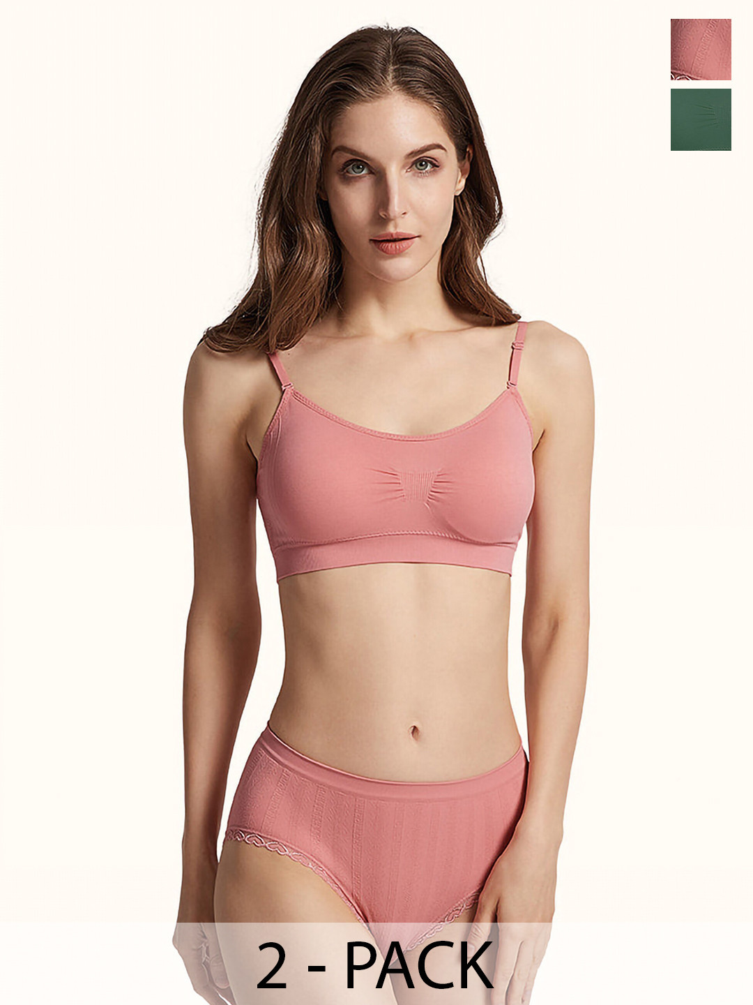 

PIBU Pack Of 2 Cotton Non Padded Lingerie Sets, Green