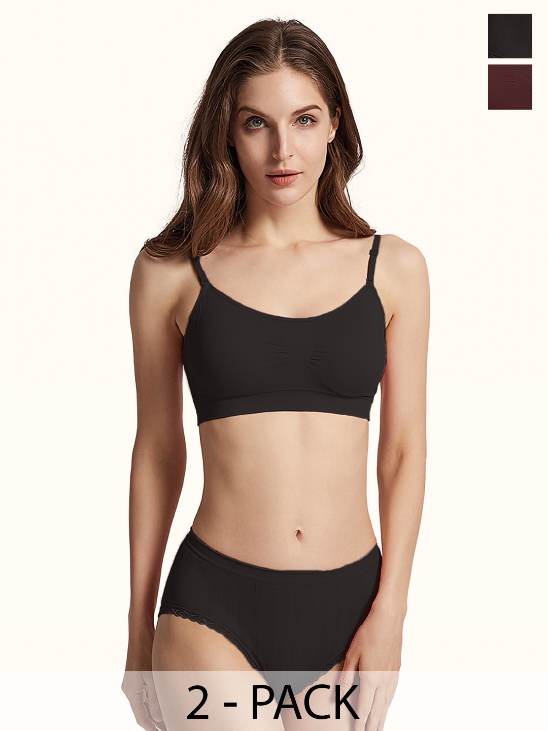 

Aamarsh Pack Of 2 Non Padded Cotton Lingerie Set A_Nora Set_Maroon,Black