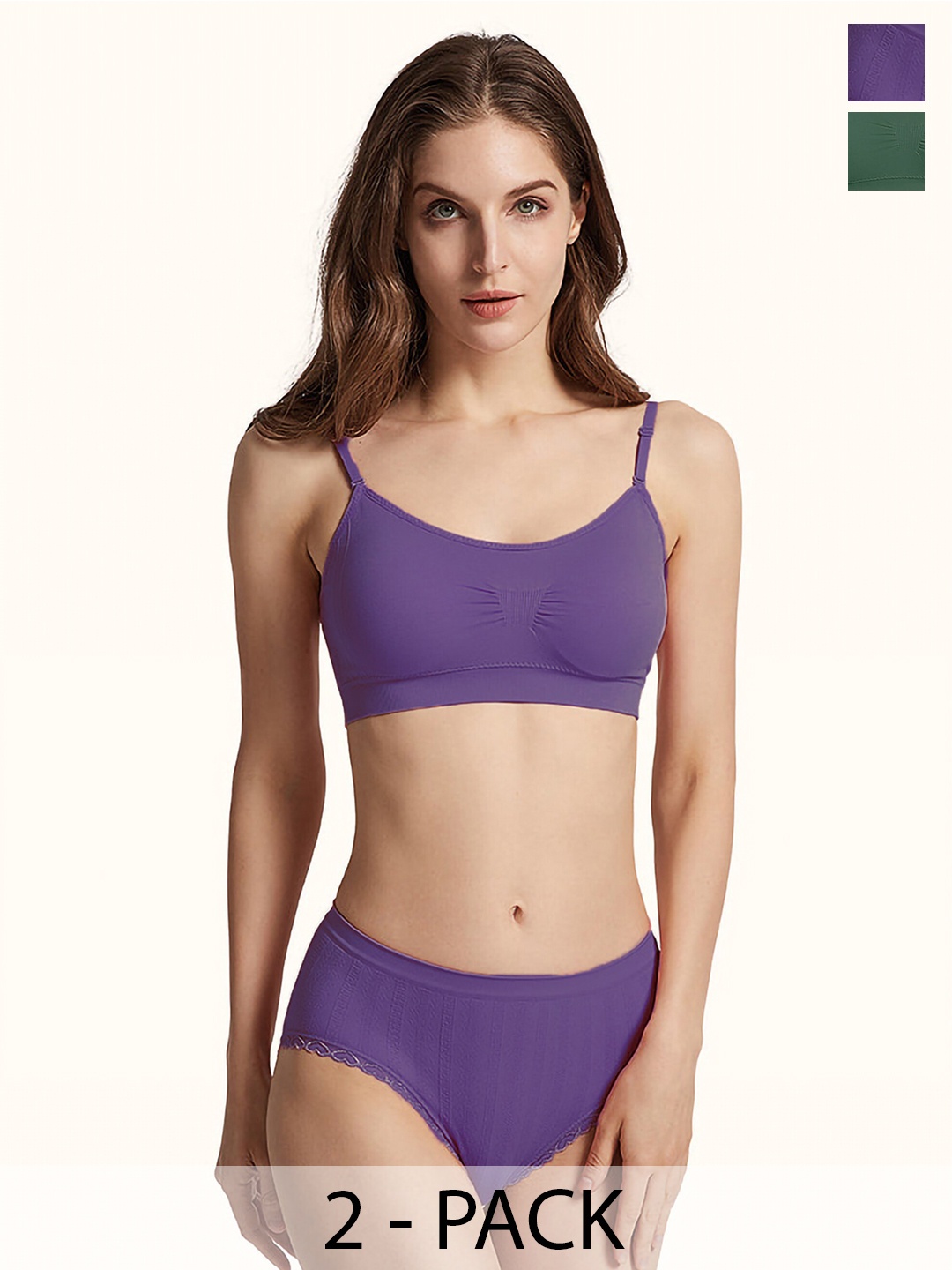 Aamarsh Pack Of 2 Cotton Lingerie Set, Purple