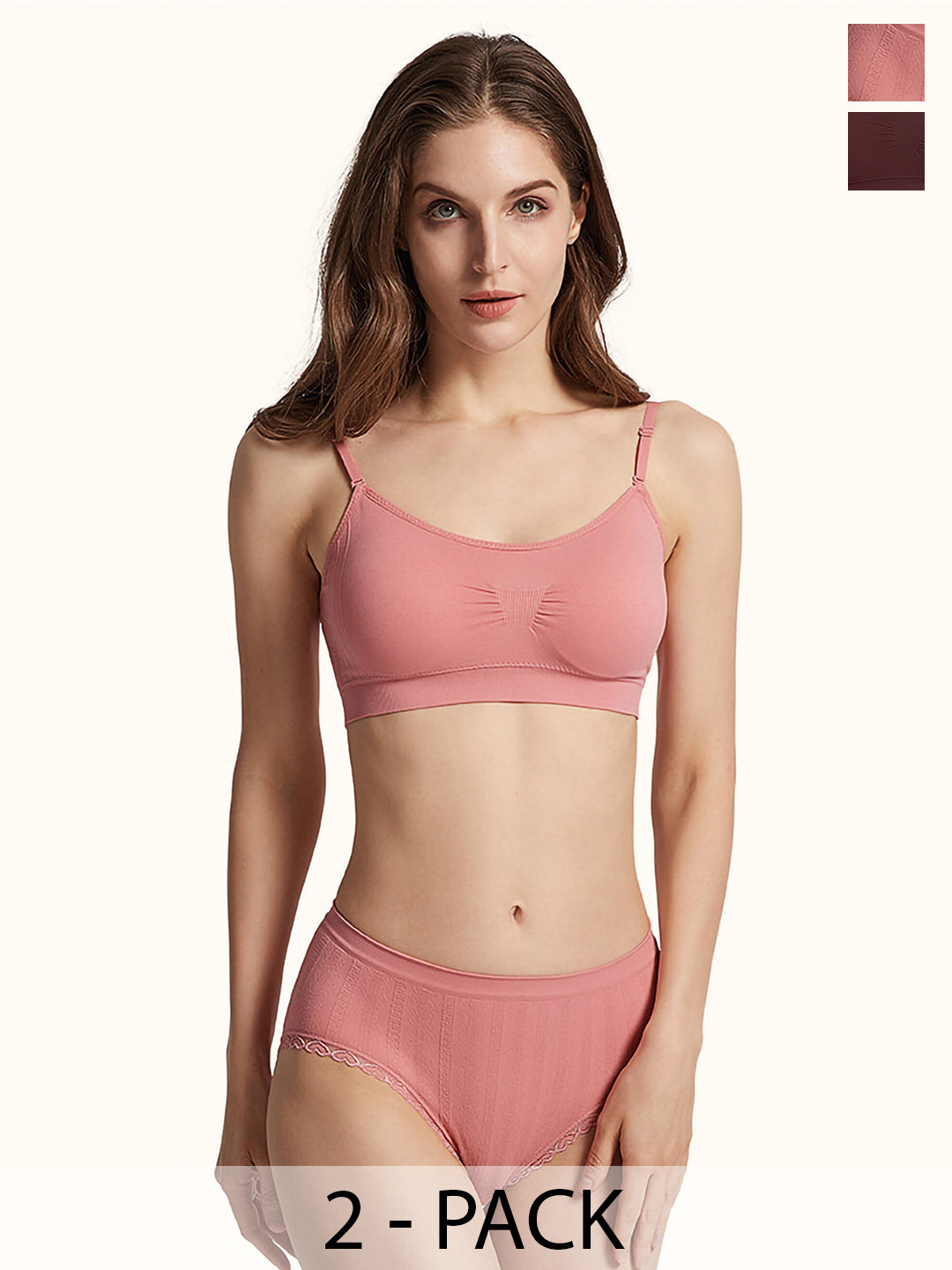 

Aamarsh Pack Of 2 Printed Brief Lingerie Set, Pink