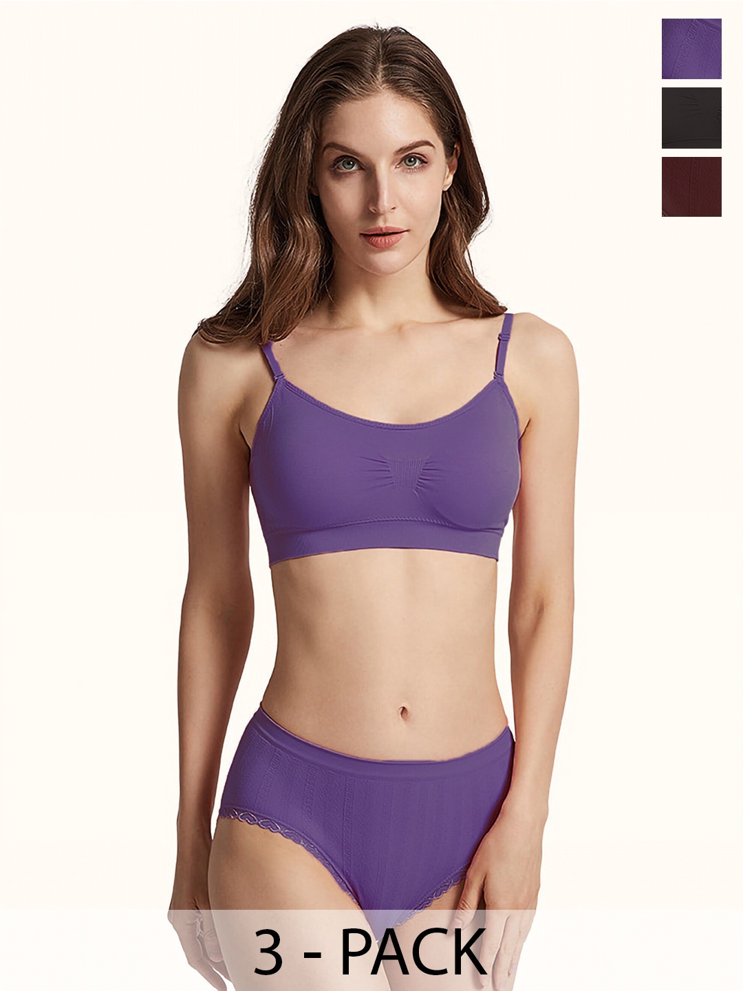 

Aamarsh Pack Of 3 Cotton Lingerie Set, Purple