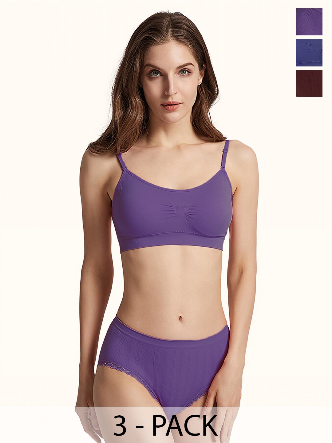 

Aamarsh Pack Of 3 Mid-Rise Cotton Lingerie Set, Purple