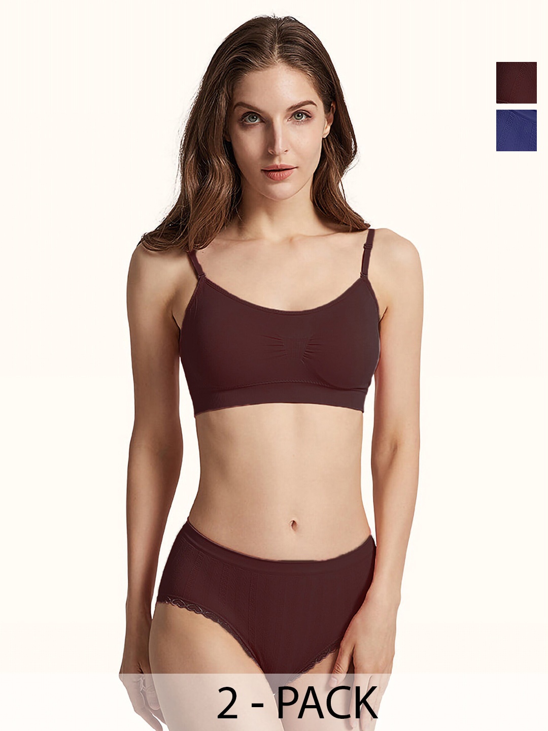 

Aamarsh Pack Of 2 Mid-Rise Cotton Non Padded Bra & Mid-Rise Brief, Maroon