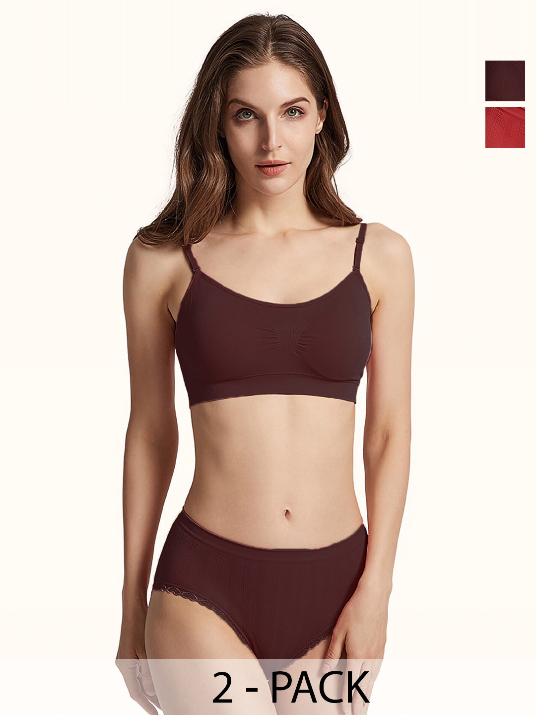 

Aamarsh Pack Of 2 Mid-Rise Cotton Non Padded Bra & Mid-Rise Brief, Red