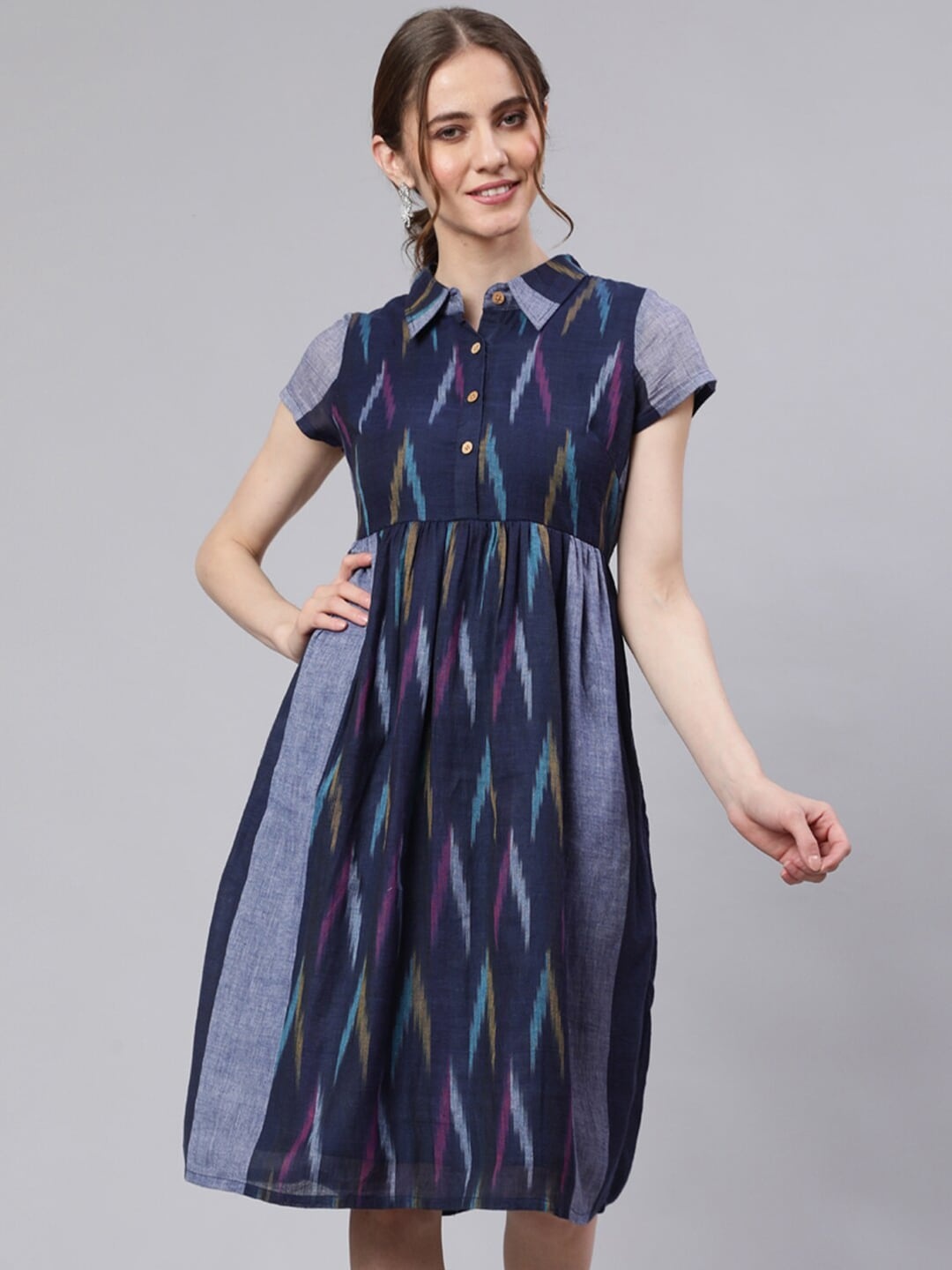 

Anouk Abstract Print Short Sleeves Fit & Flare Above Knee Casual Dress, Blue