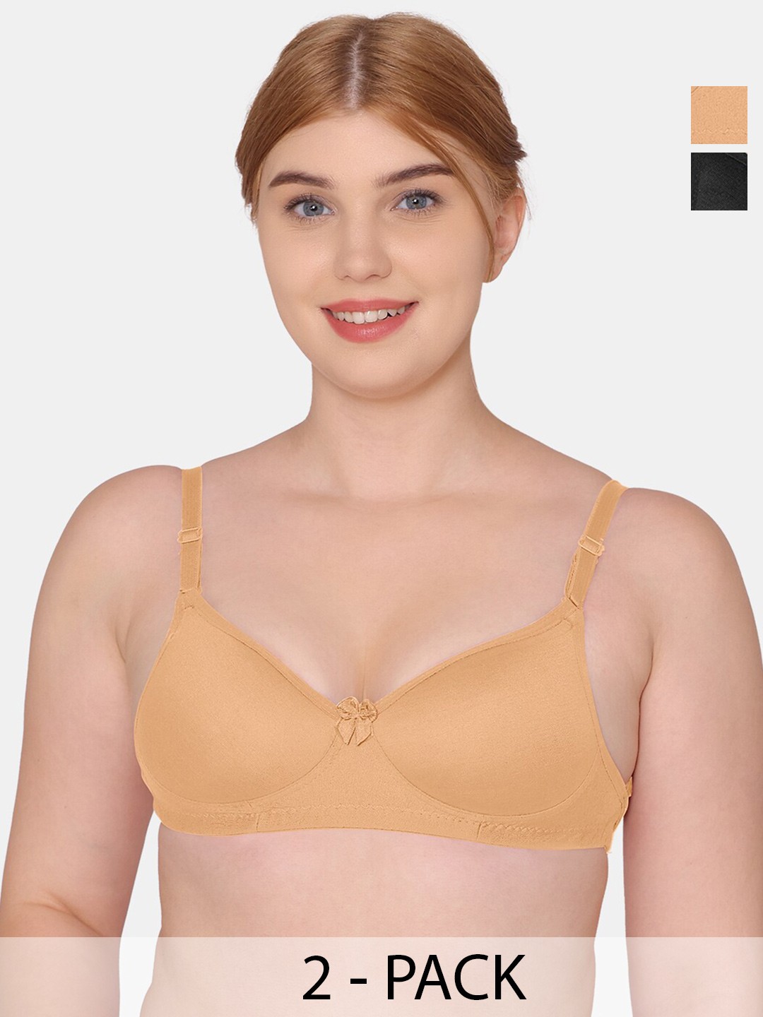 

KOMLI Pack of 2 Cotton Full Coverage Bra, Beige