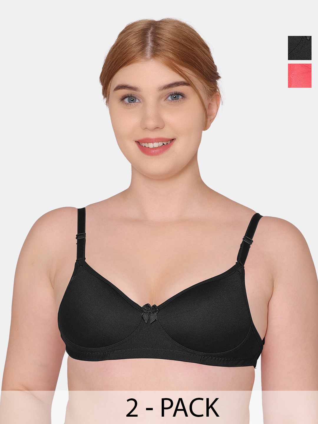 KOMLI Pack of 2 Cotton Full Coverage Bra, Black