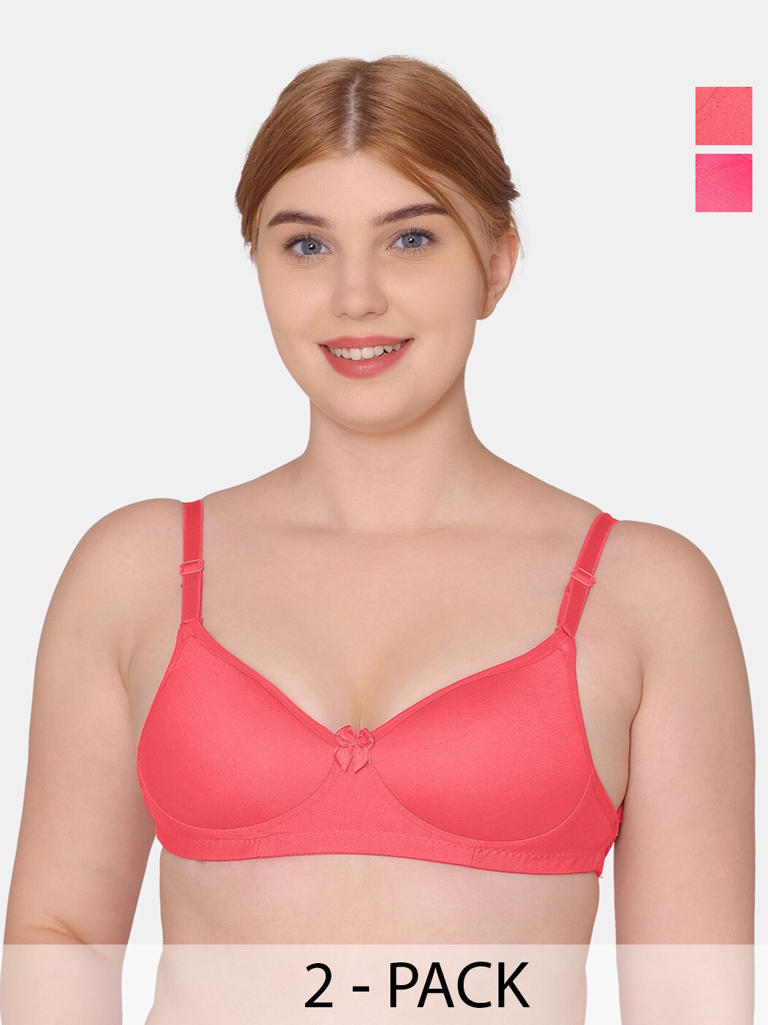 

KOMLI Pack of 2 Cotton Full Coverage Bra, Pink