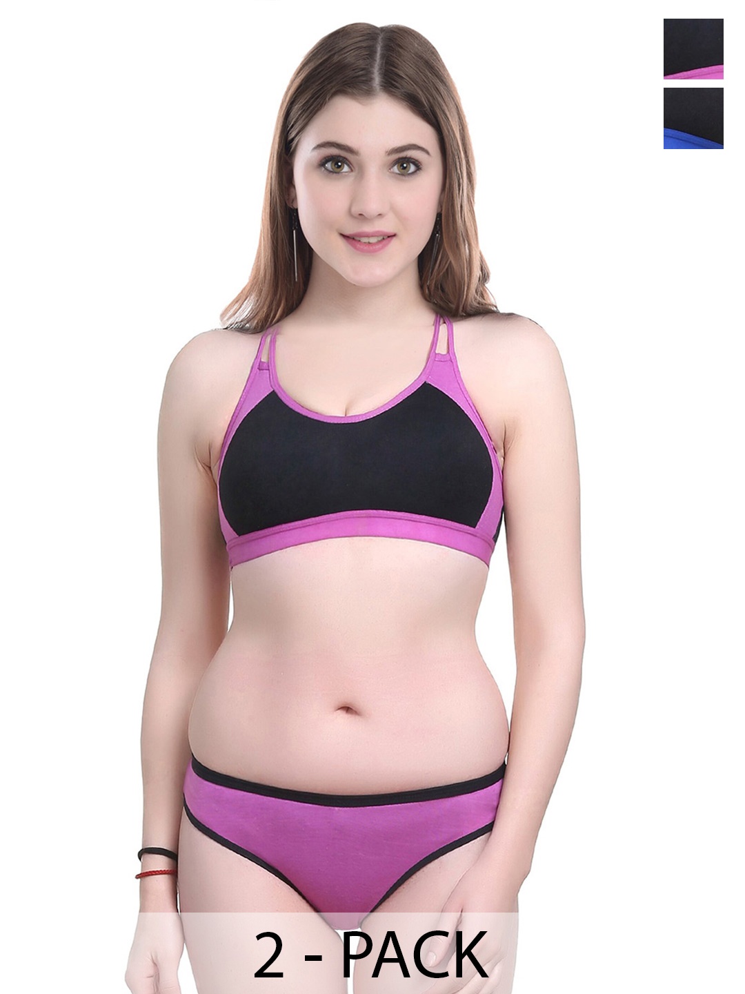 

PIBU Pack Of 2 Cotton Non Padded Lingerie Sets, Pink