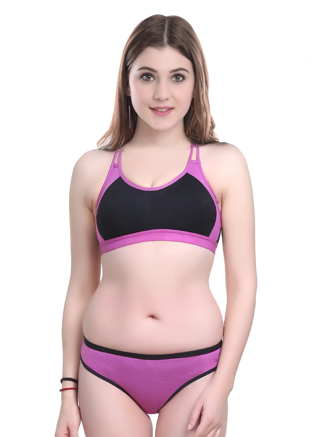 Aamarsh Colourblocked Mid-Rise Cotton Non Padded Bra & Mid-Rise Brief, Pink