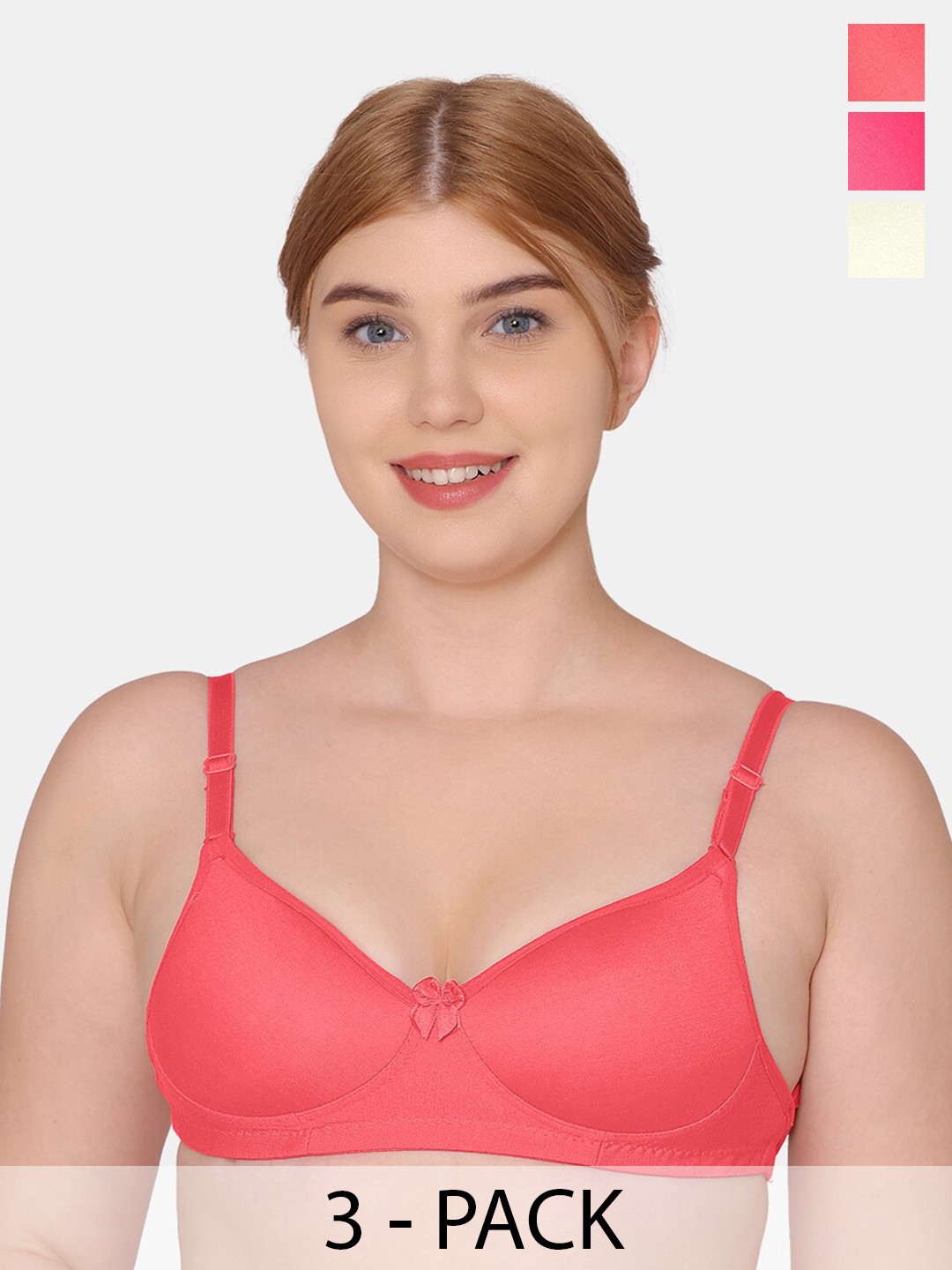 

KOMLI Pack Of 3 Full Coverage Lightly Padded Cotton Everyday Bra With All Day Comfort, Off white