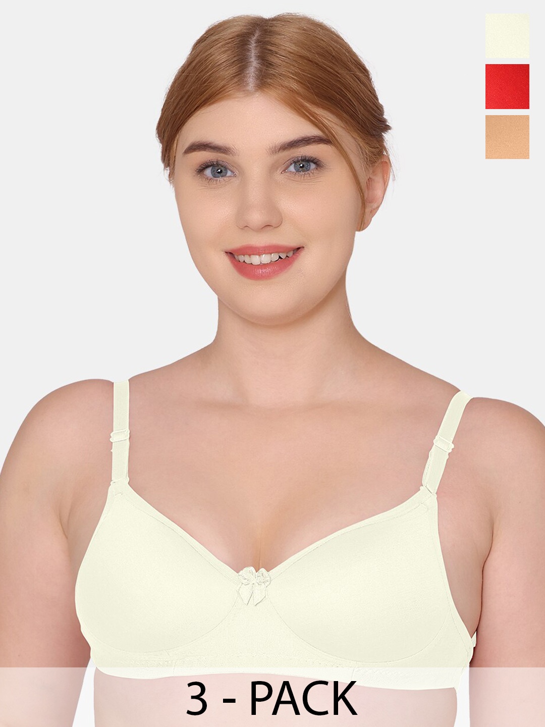 

KOMLI Pack Of 3 Full Coverage Lightly Padded Cotton Everyday Bra With All Day Comfort, Red