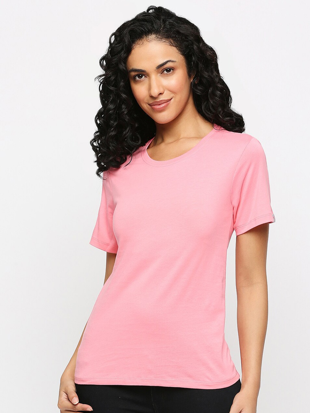 

Feelings V-Neck Raw Edge T-shirt, Pink