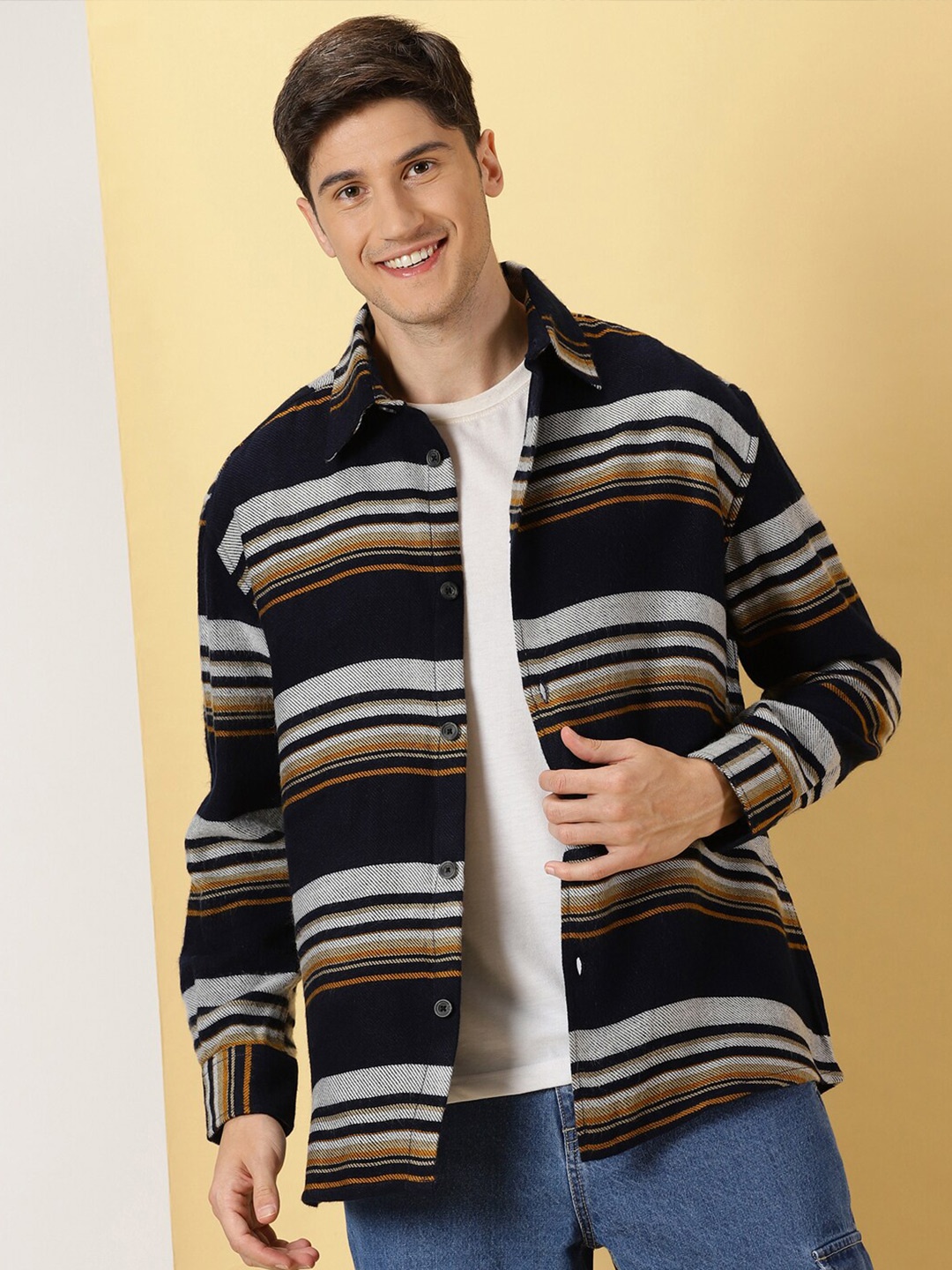 

Thomas Scott Standard Striped Oversized Cotton Casual Shacket, Navy blue