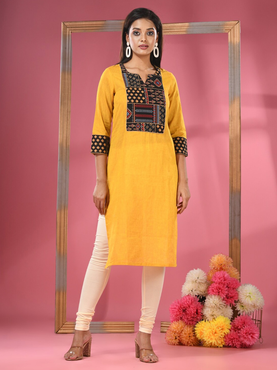 

Charukriti Cotton Ethnic Motifs Printed Thread Work Kurta, Yellow